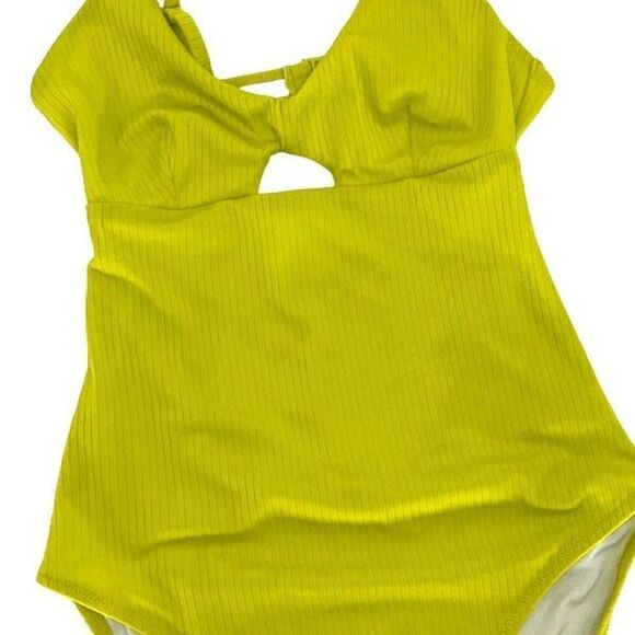 Old Navy Womens Ribbed‎ Front Keyhole Cutout Back One Piece Swimsuit Green Small - Picture 2 of 6